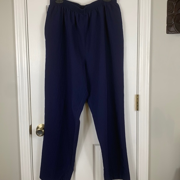 Navy blue pants with pockets and elastic waistband. No tag feels like nylon - Picture 1 of 5